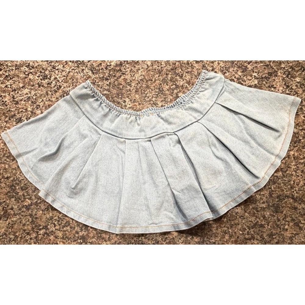 Daisy Womens Light Wash Denim Pleated Mini Skort Elastic Waist‎ Blue Small DC393